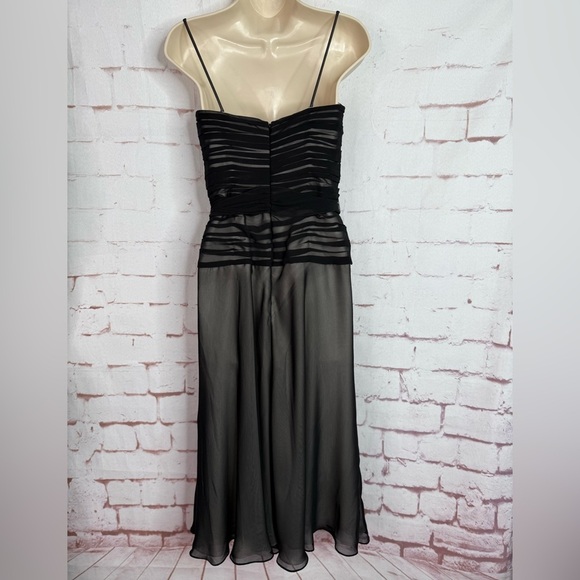 BELSOIE 4 Black Chiffon Sheer Panels Overlay Midi Evening Cocktail Dress Size 4 - Picture 10 of 15